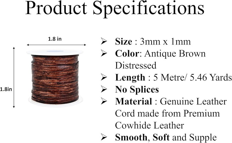 GENIQUE 3mm Leather Cord, 1/8 inch Leather String Cord, Leather Strips for Leather Shoe Laces, Necklace, Bracelets, Jewelry Making, Crafting (3mm Antique Brown Distressed 5Mtr) - Image 2